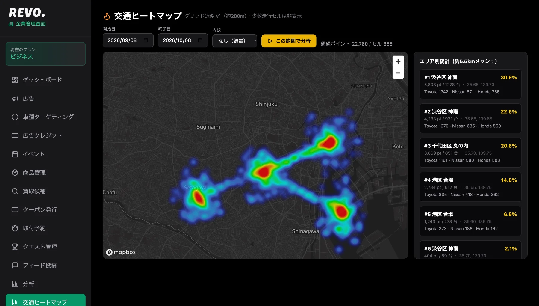 交通ヒートマップ画面